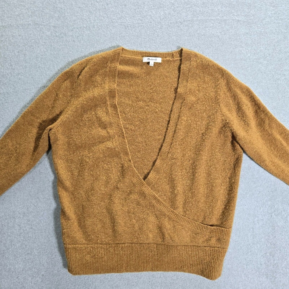 Madewell Deep V Wrap Sweater in Mustard Brown